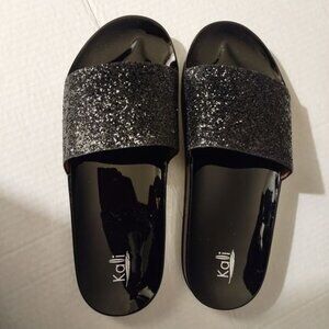 Kali Women's Black Glitter Slide Sandals Size 10- Comfortable Casual Shoes-NEW